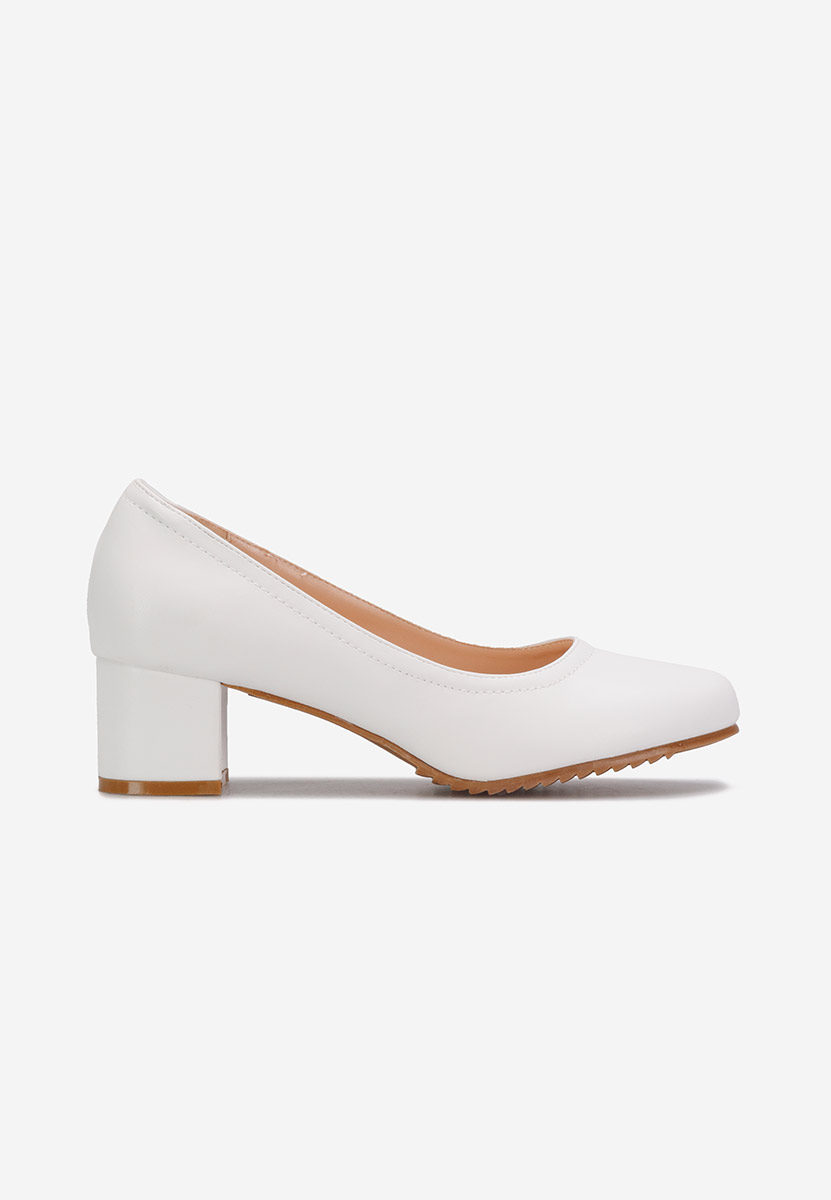 Białe czółenka na niskim słupku Zinia