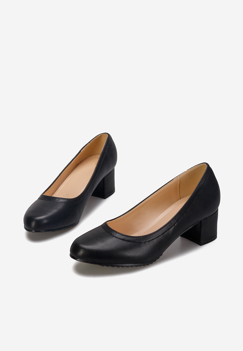 Czarne czółenka na niskim słupku Zinia