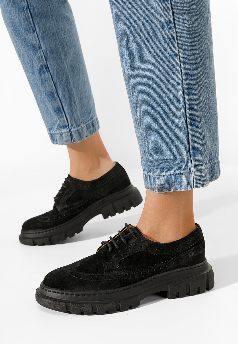 Czarne oxfordy damskie skórzane Henise