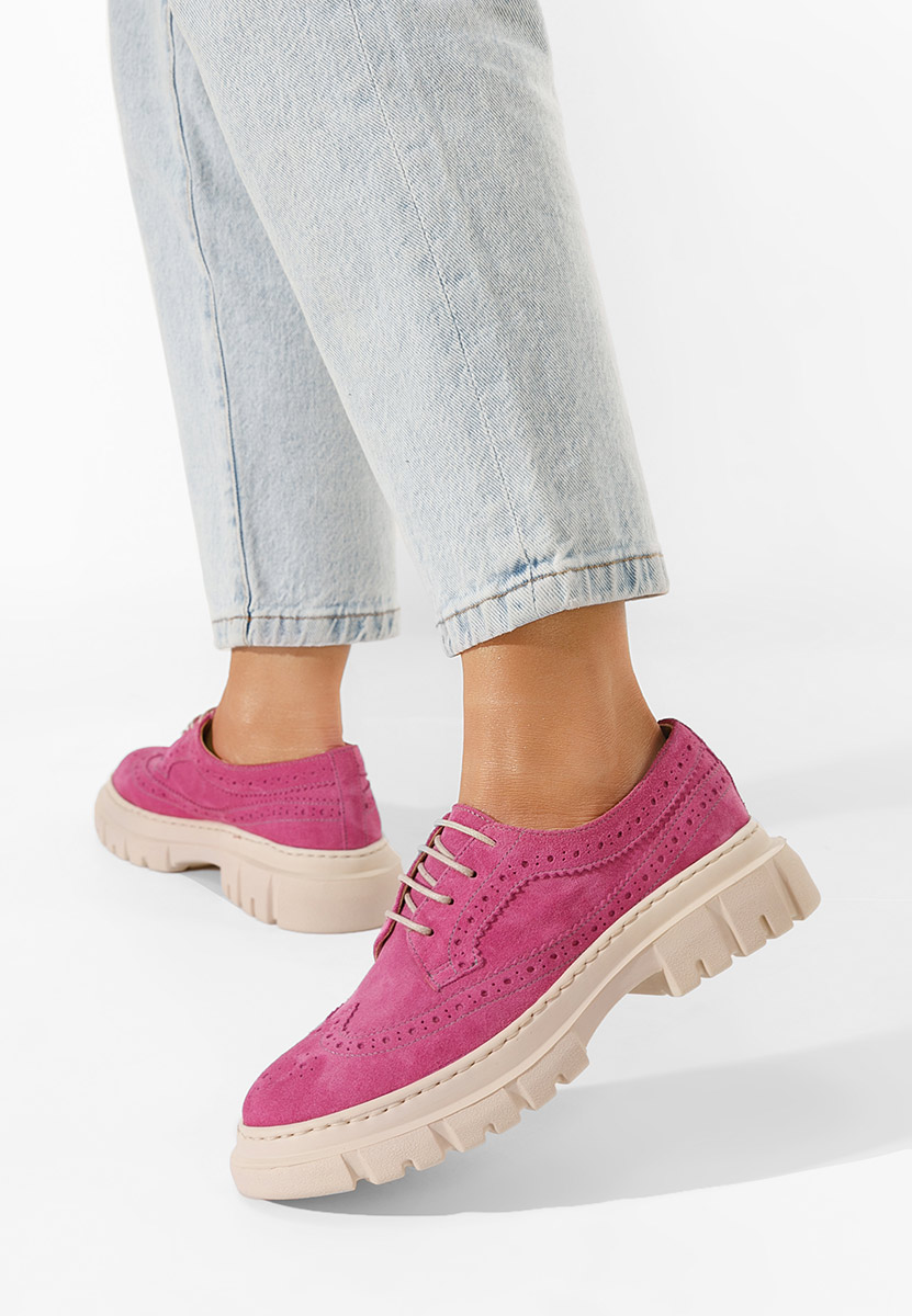 Fuksjowe czółenka damskie skórzane Henise