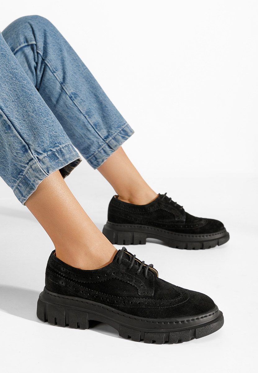 Czarne oxfordy damskie skórzane Henise