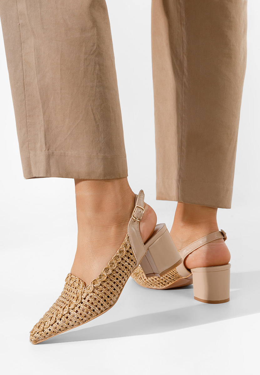 Khaki czółenka na niskim słupku Tosena