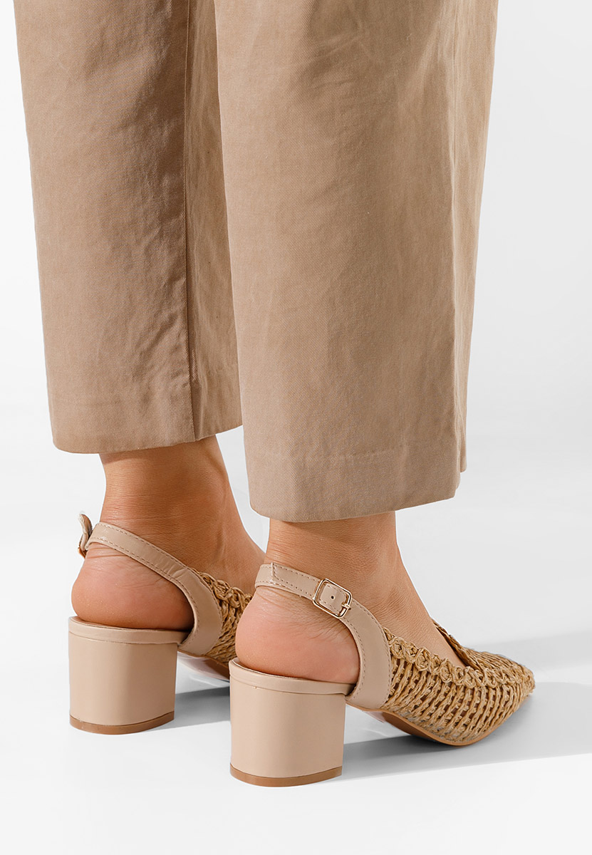 Khaki czółenka na niskim słupku Tosena