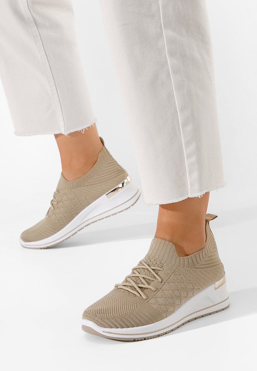 Khaki sneakersy na koturnie Uvesa