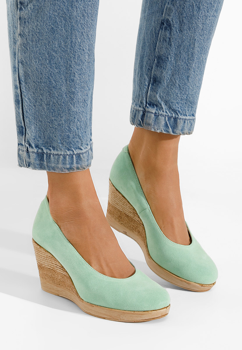 Turkusowe czółenka na koturnie Zola V2