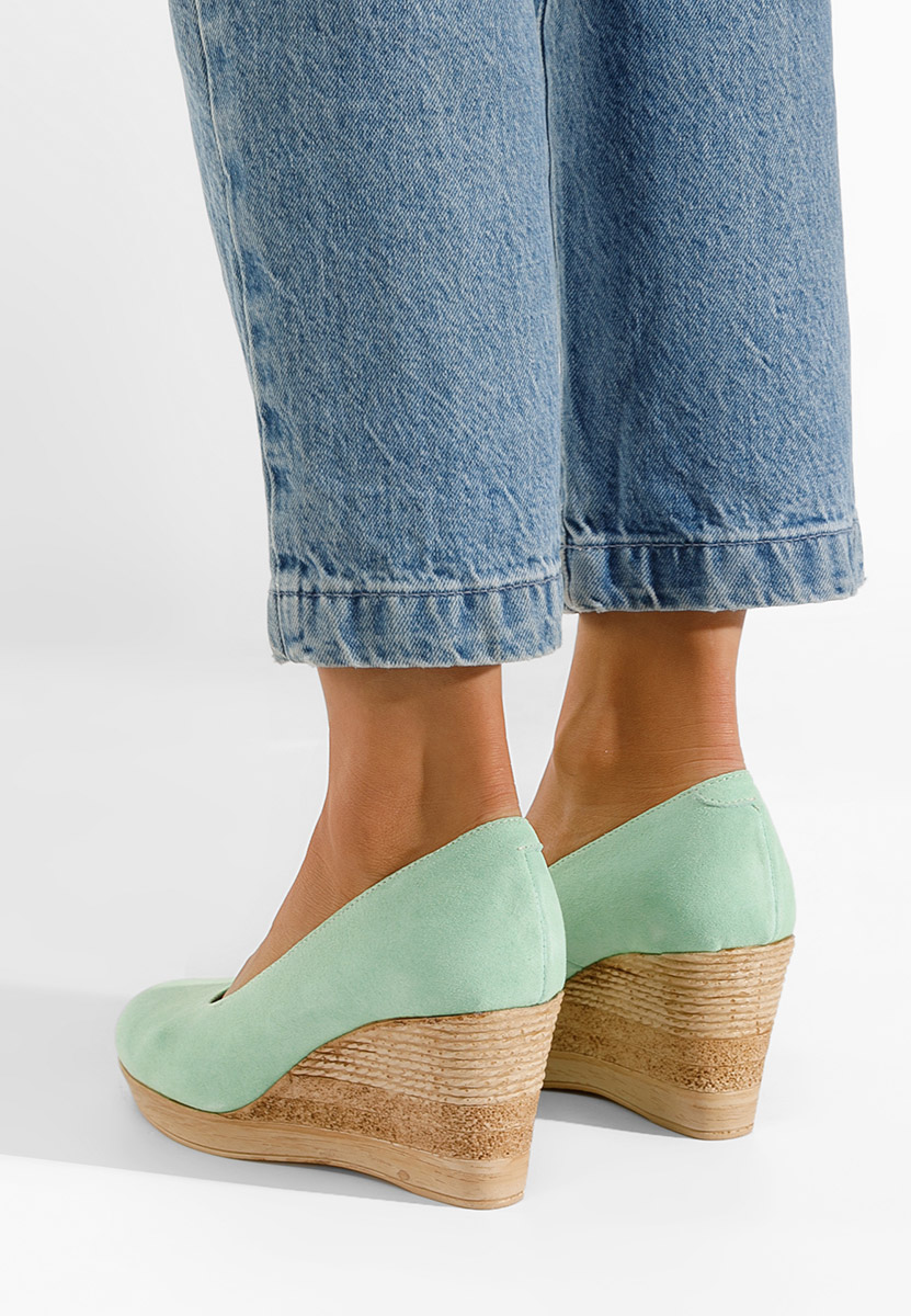 Turkusowe czółenka na koturnie Zola V2
