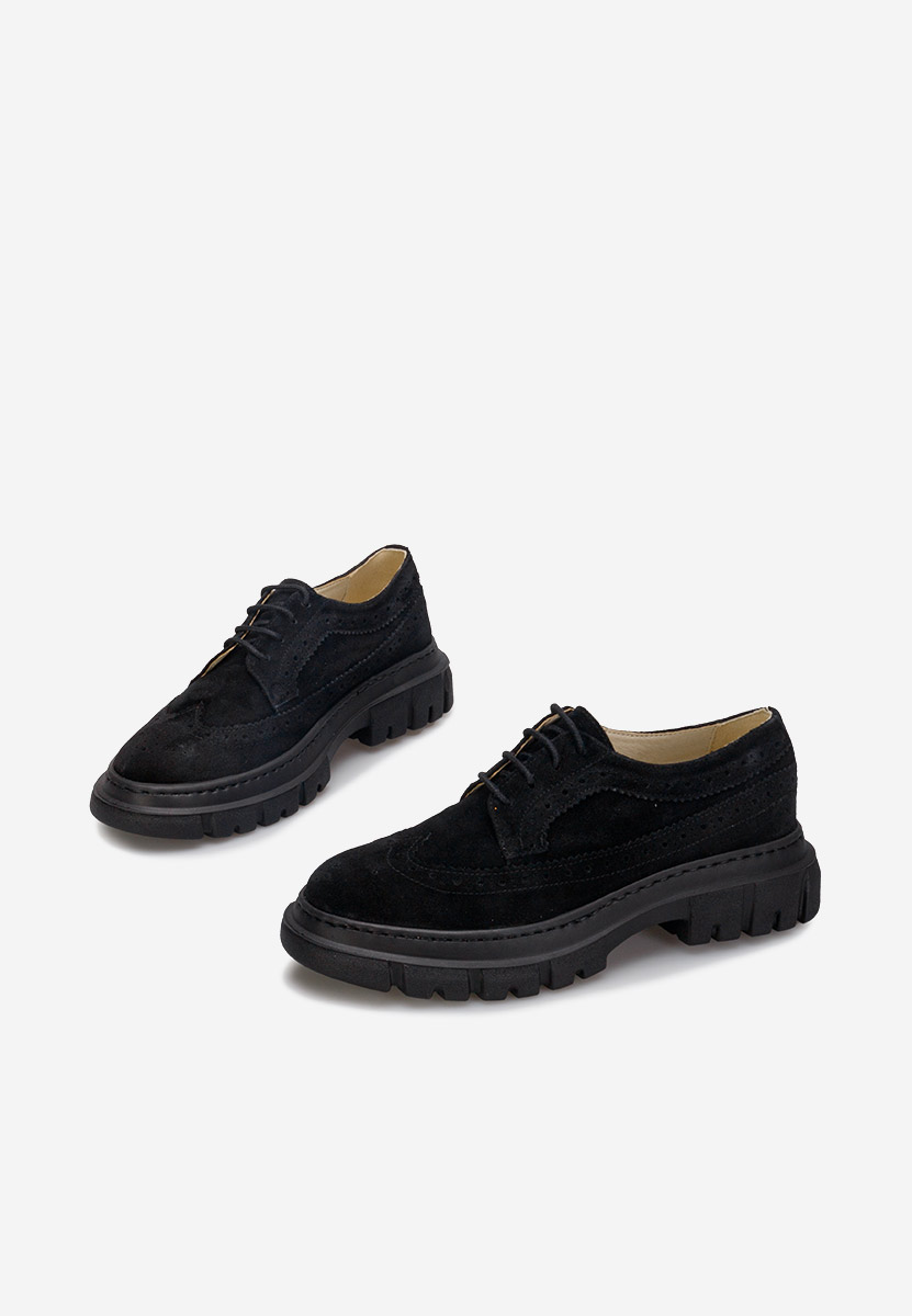 Czarne oxfordy damskie skórzane Henise