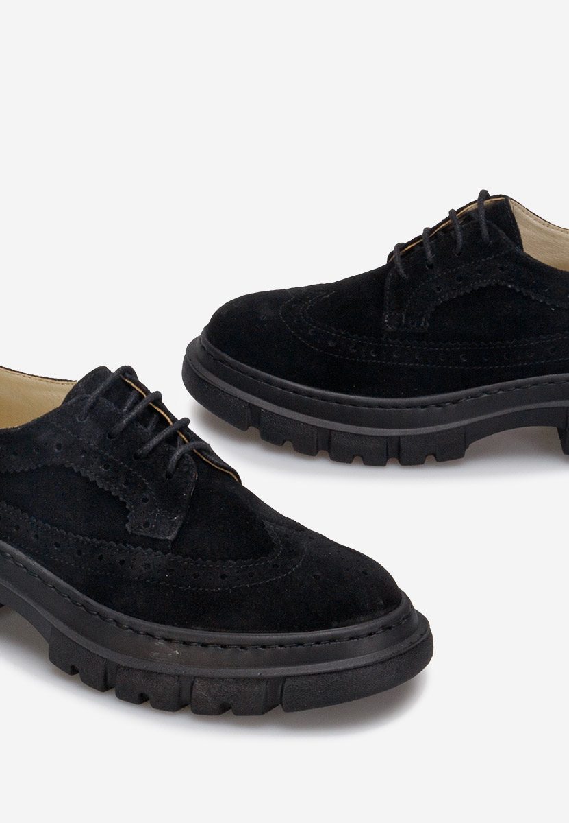 Czarne oxfordy damskie skórzane Henise