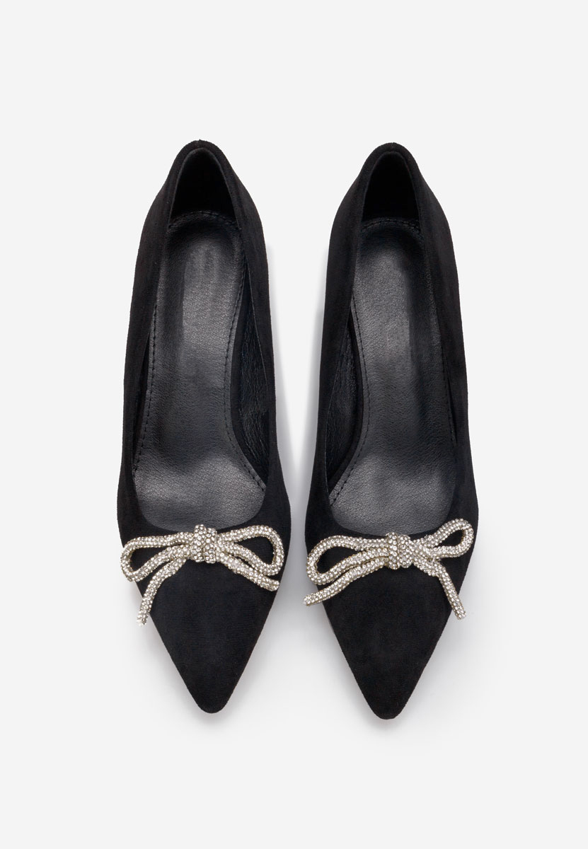 Czarne czółenka na niskim słupku Abigale V2