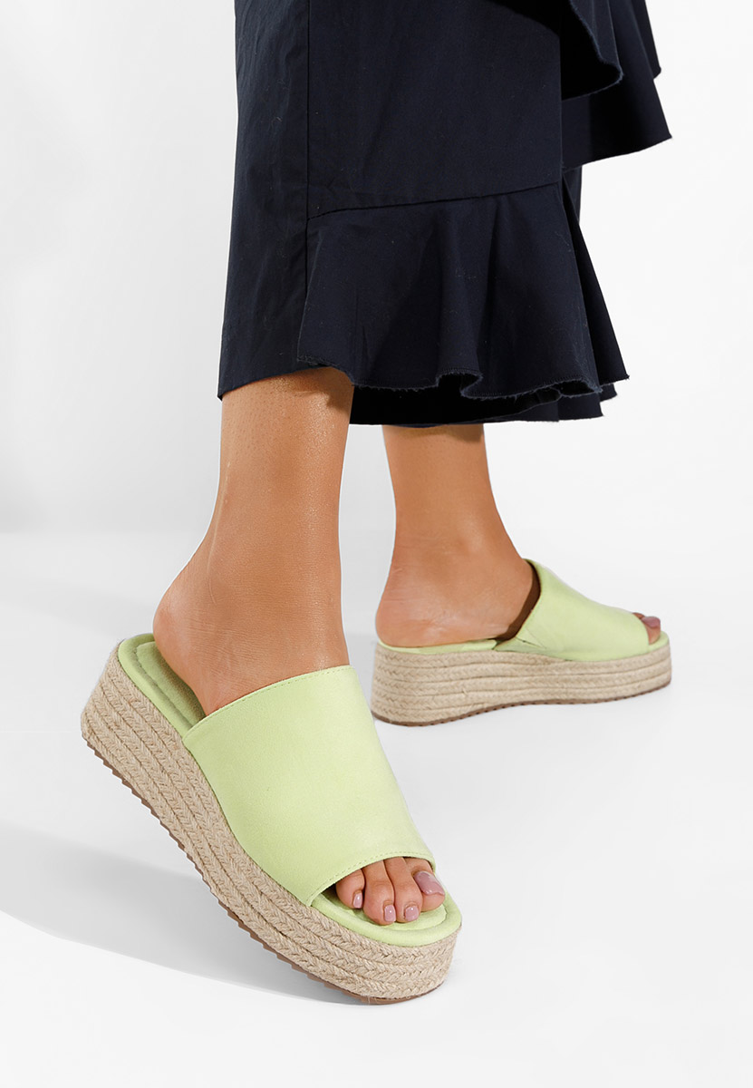 Limonkowe klapki na platformie Sitema