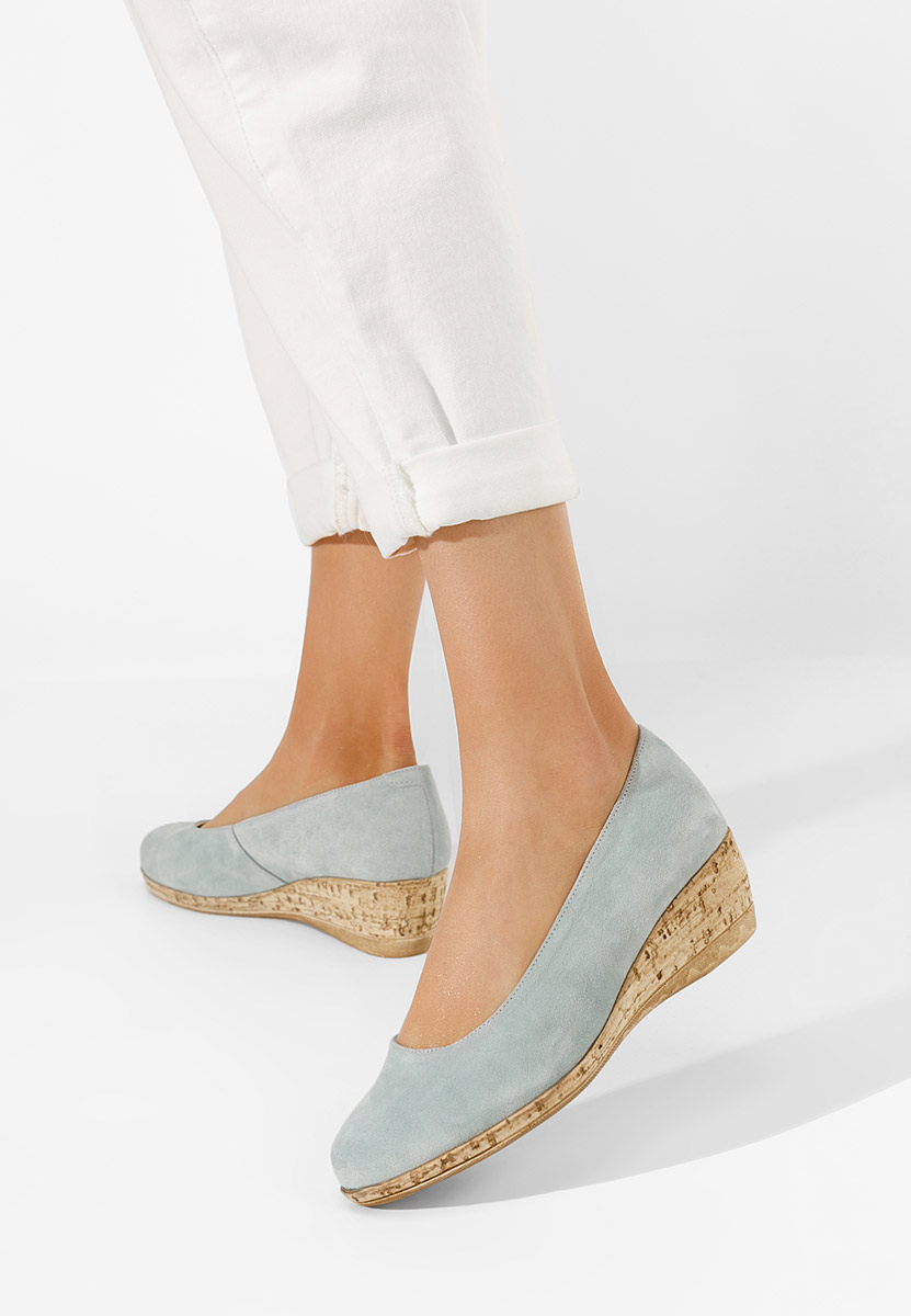 Niebieski czółenka na koturnie Sonia