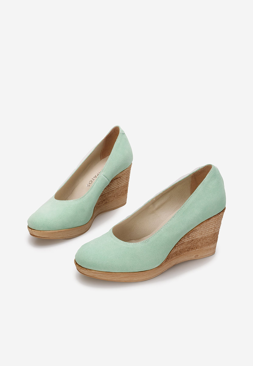 Turkusowe czółenka na koturnie Zola V2