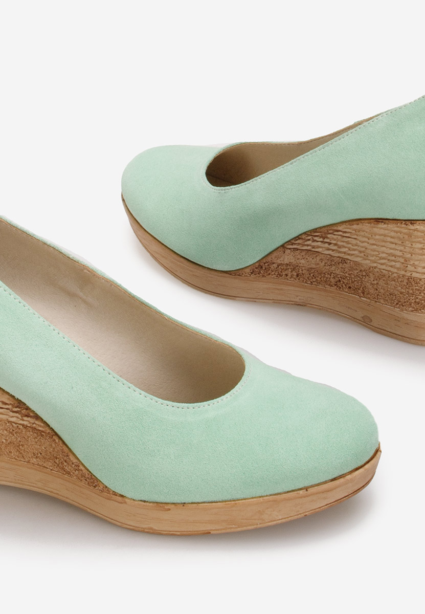 Turkusowe czółenka na koturnie Zola V2