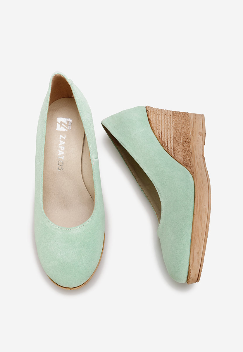 Turkusowe czółenka na koturnie Zola V2