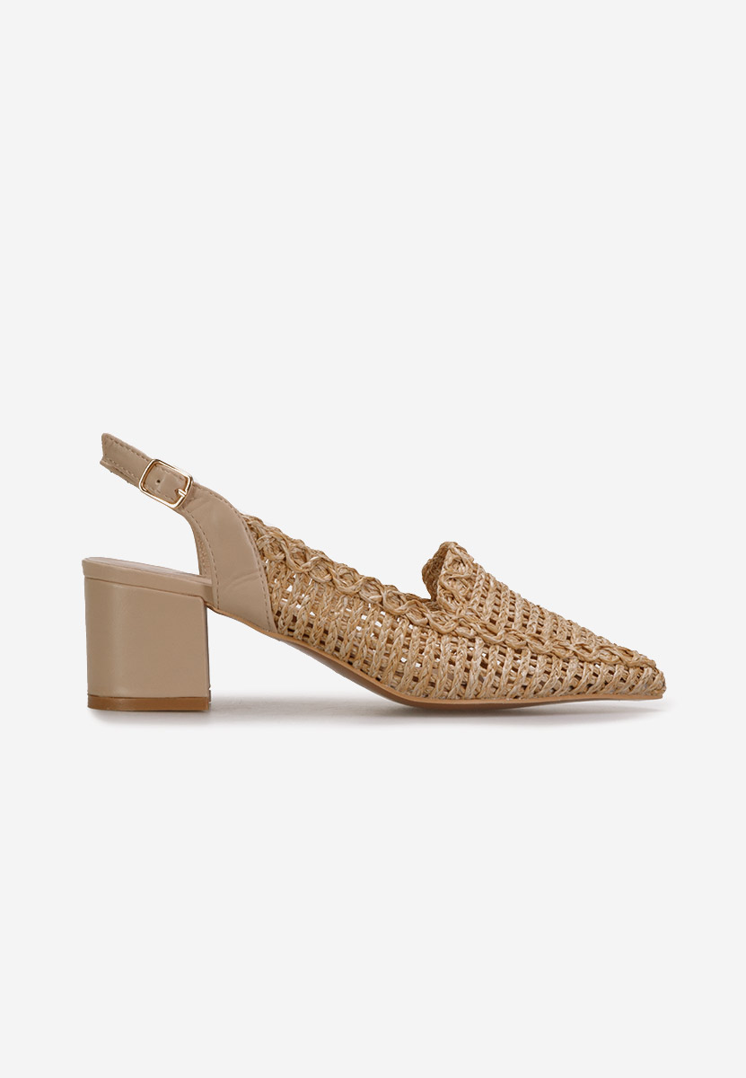 Khaki czółenka na niskim słupku Tosena