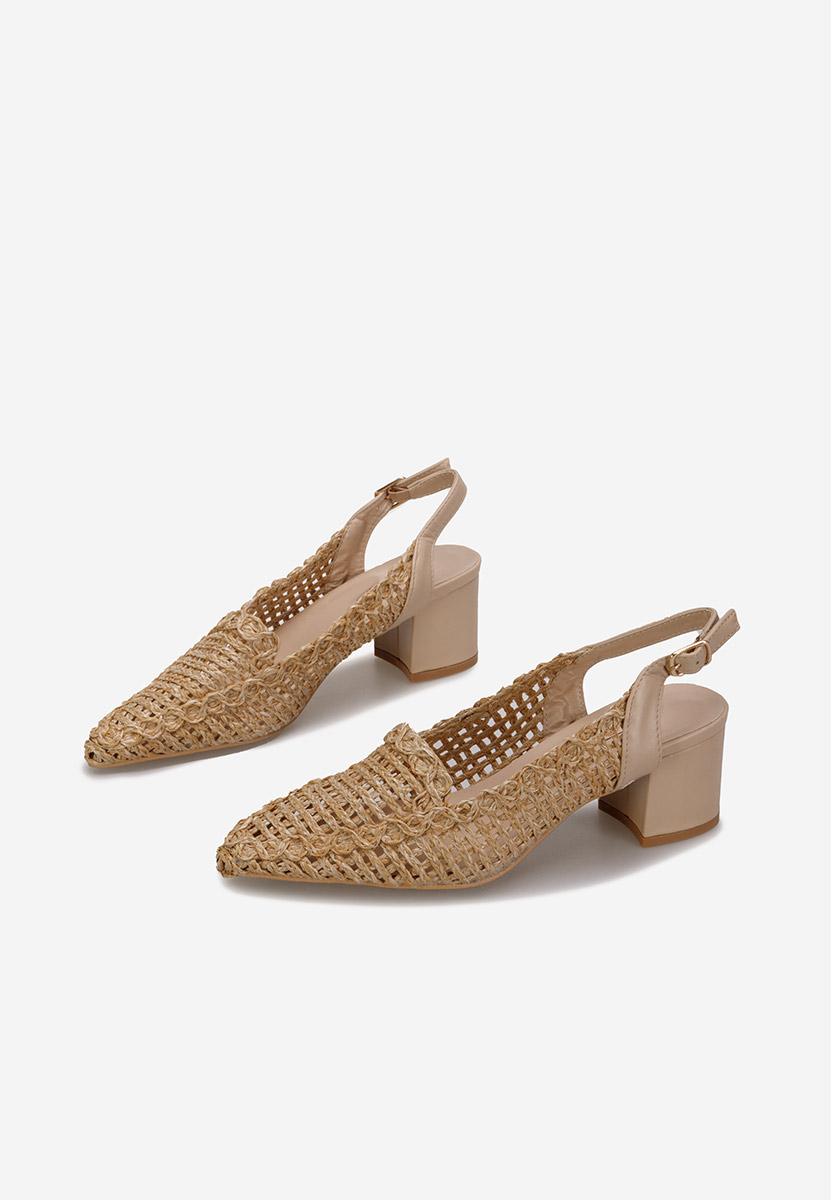 Khaki czółenka na niskim słupku Tosena