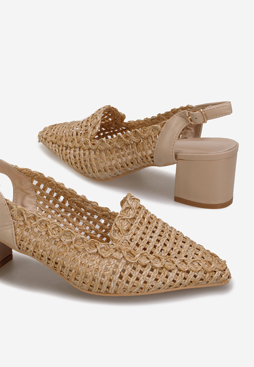 Khaki czółenka na niskim słupku Tosena