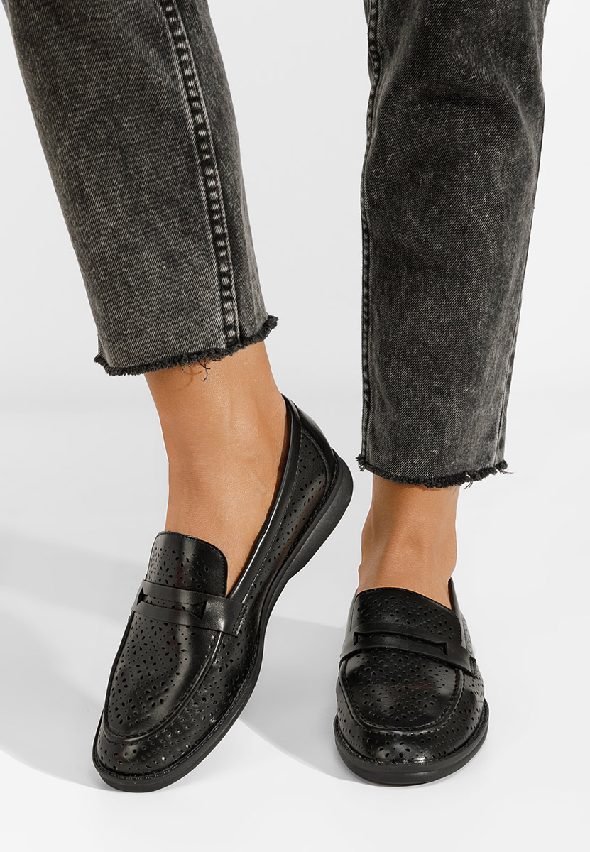 Czarne mokasyny damskie Valtera