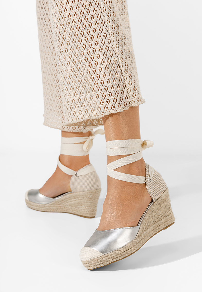Srebrne espadryle na koturnie Vilena