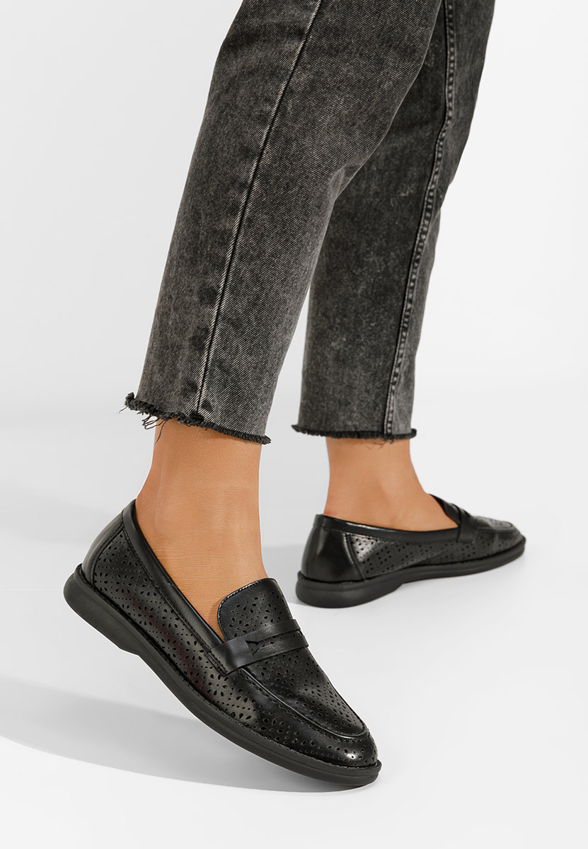 Czarne mokasyny damskie Valtera