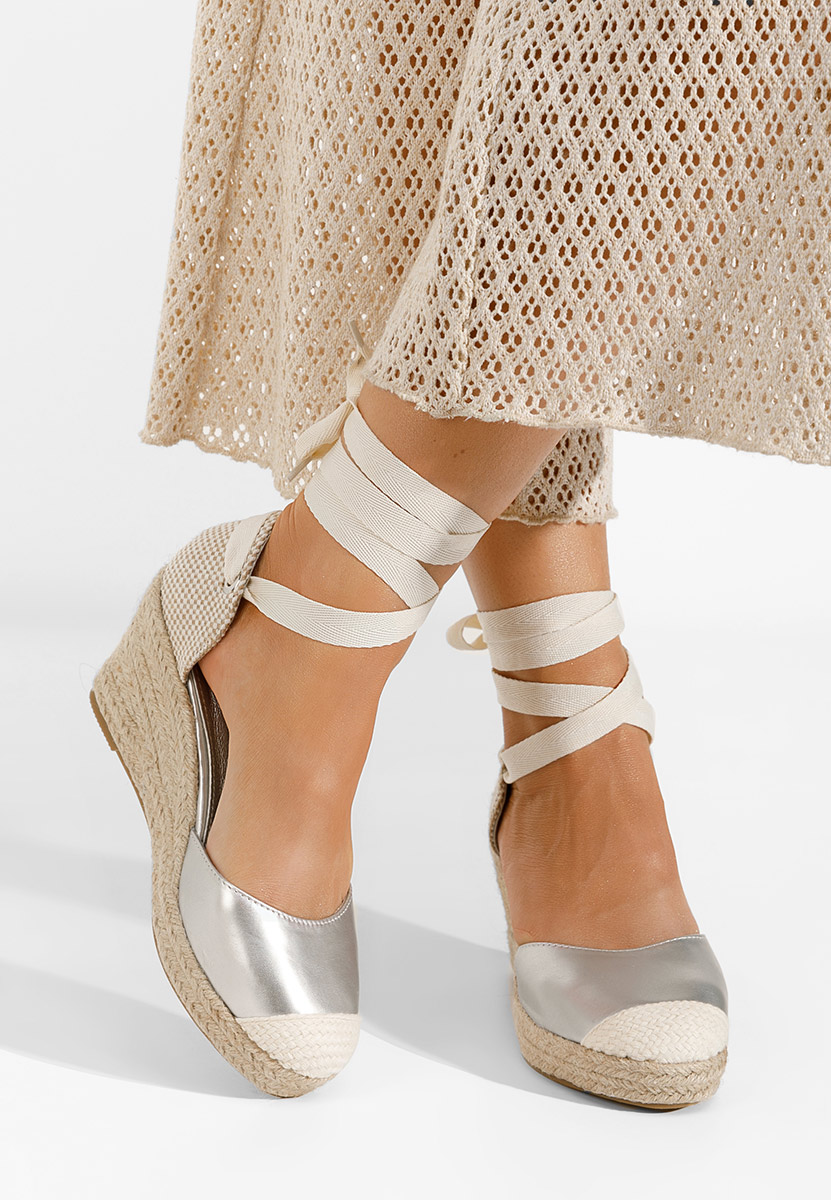Srebrne espadryle na koturnie Vilena