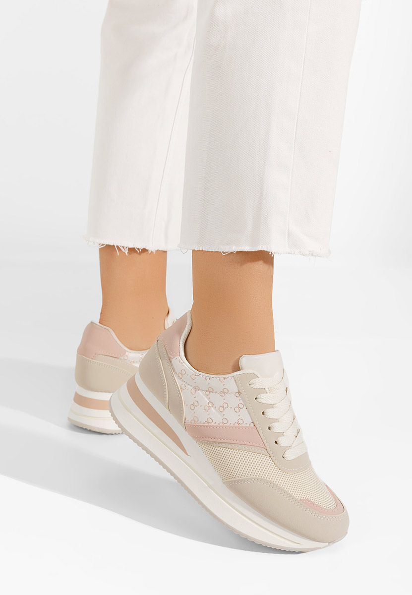 Beżowe sneakersy na koturnie Cameda