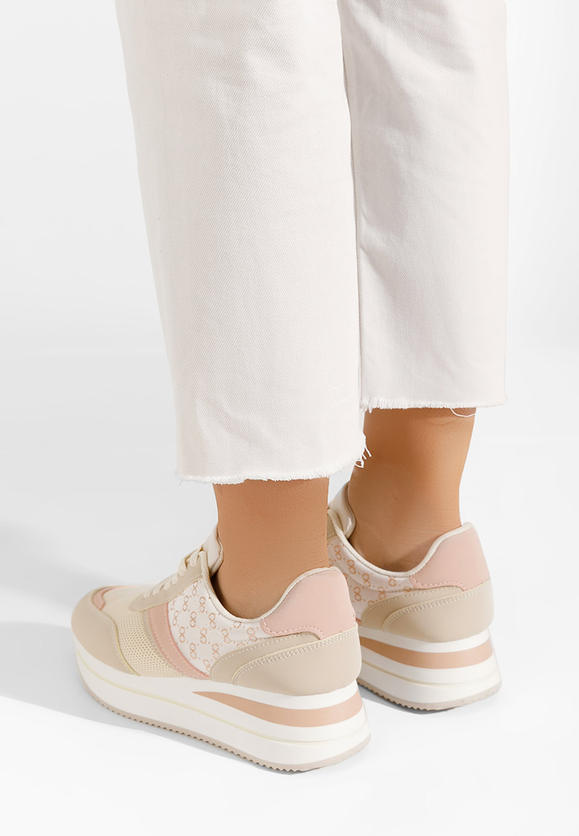 Beżowe sneakersy na koturnie Cameda