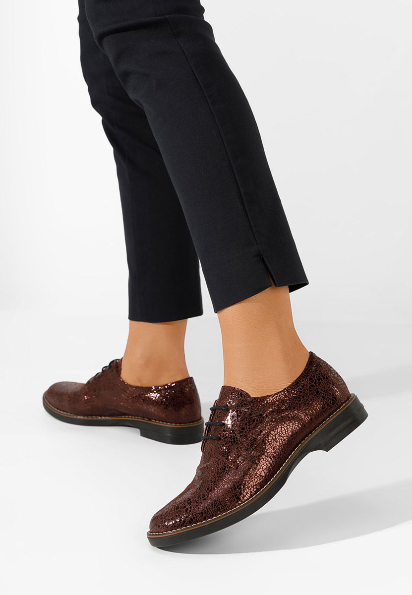 Bordowe oxfordy damskie skórzane Otivera V15