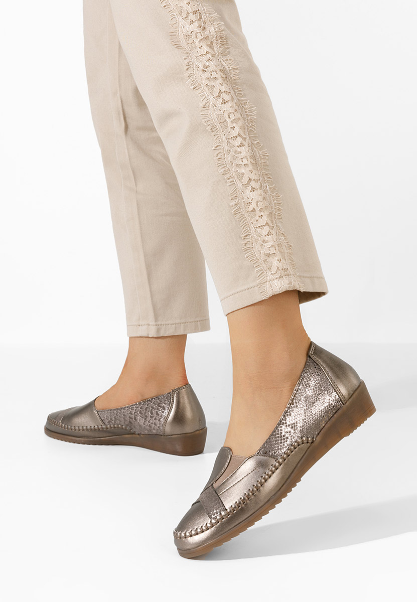 Złote półbuty damskie Azohra