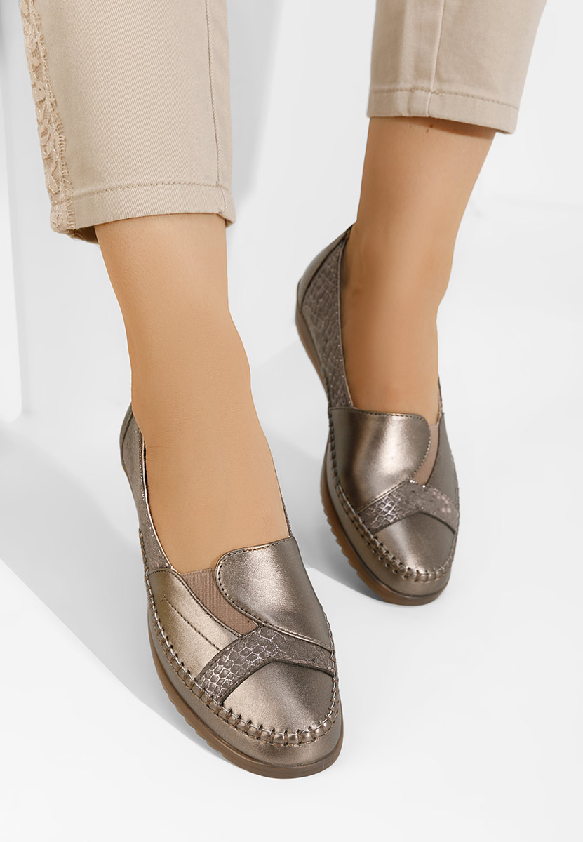 Złote półbuty damskie Azohra