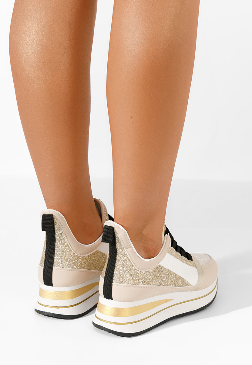 Beżowe sneakersy na koturnie Tamila