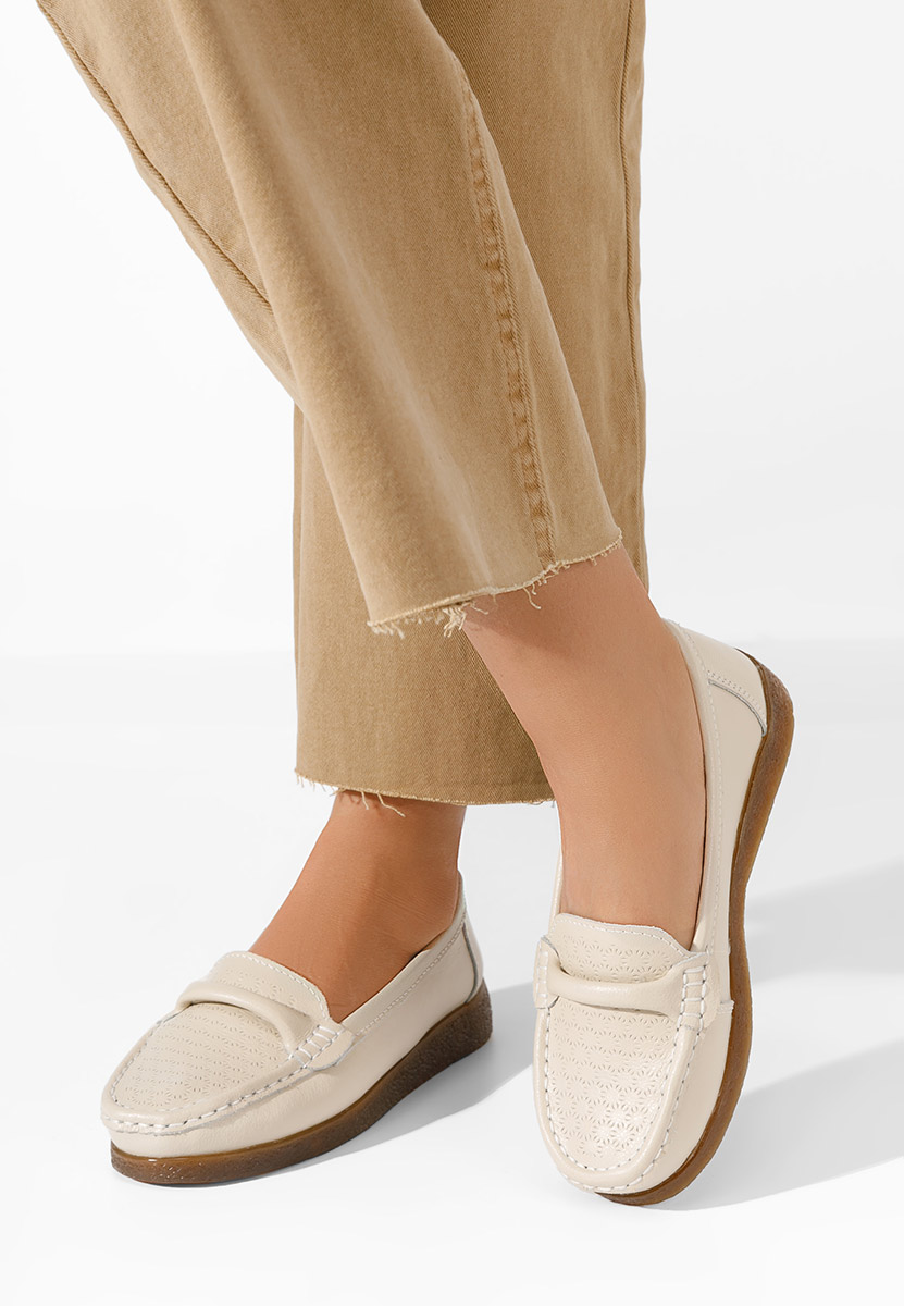 Beżowe skórzane mokasyny Telisa