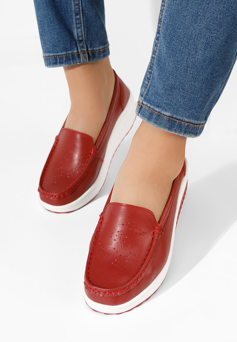 Czerwone skórzane mokasyny Yustina
