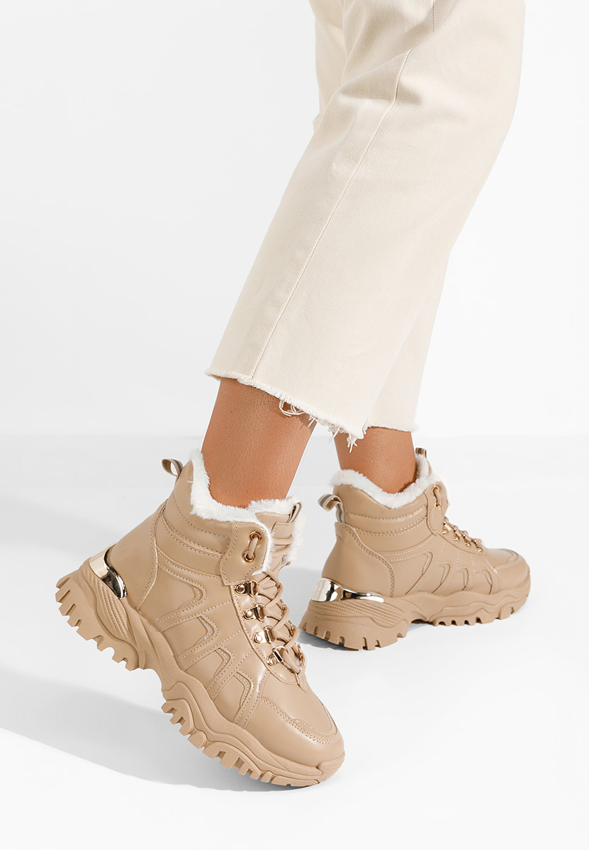 Khaki zimowe sneakersy damskie Vincia