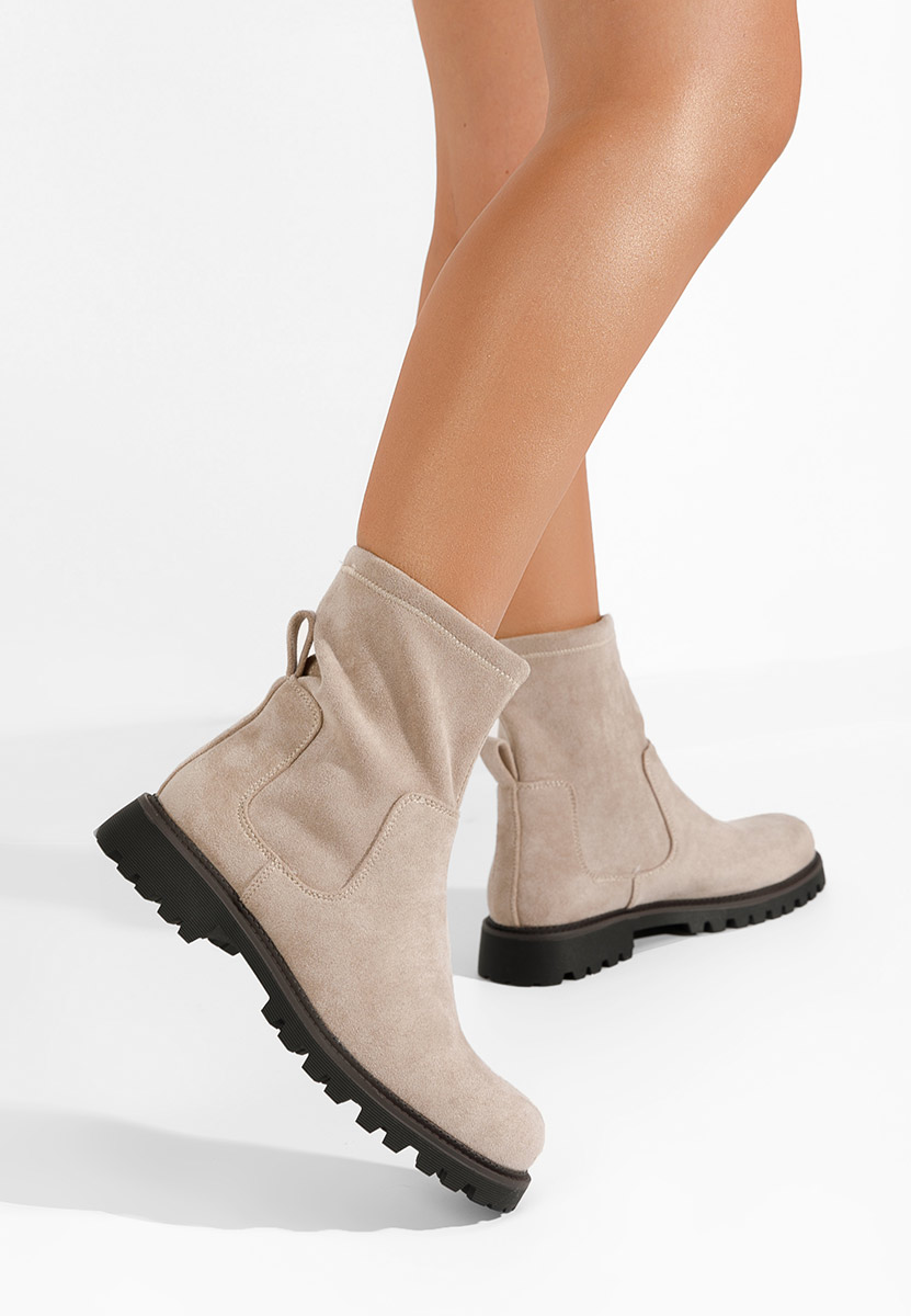 Beżowe botki płaskie Javana