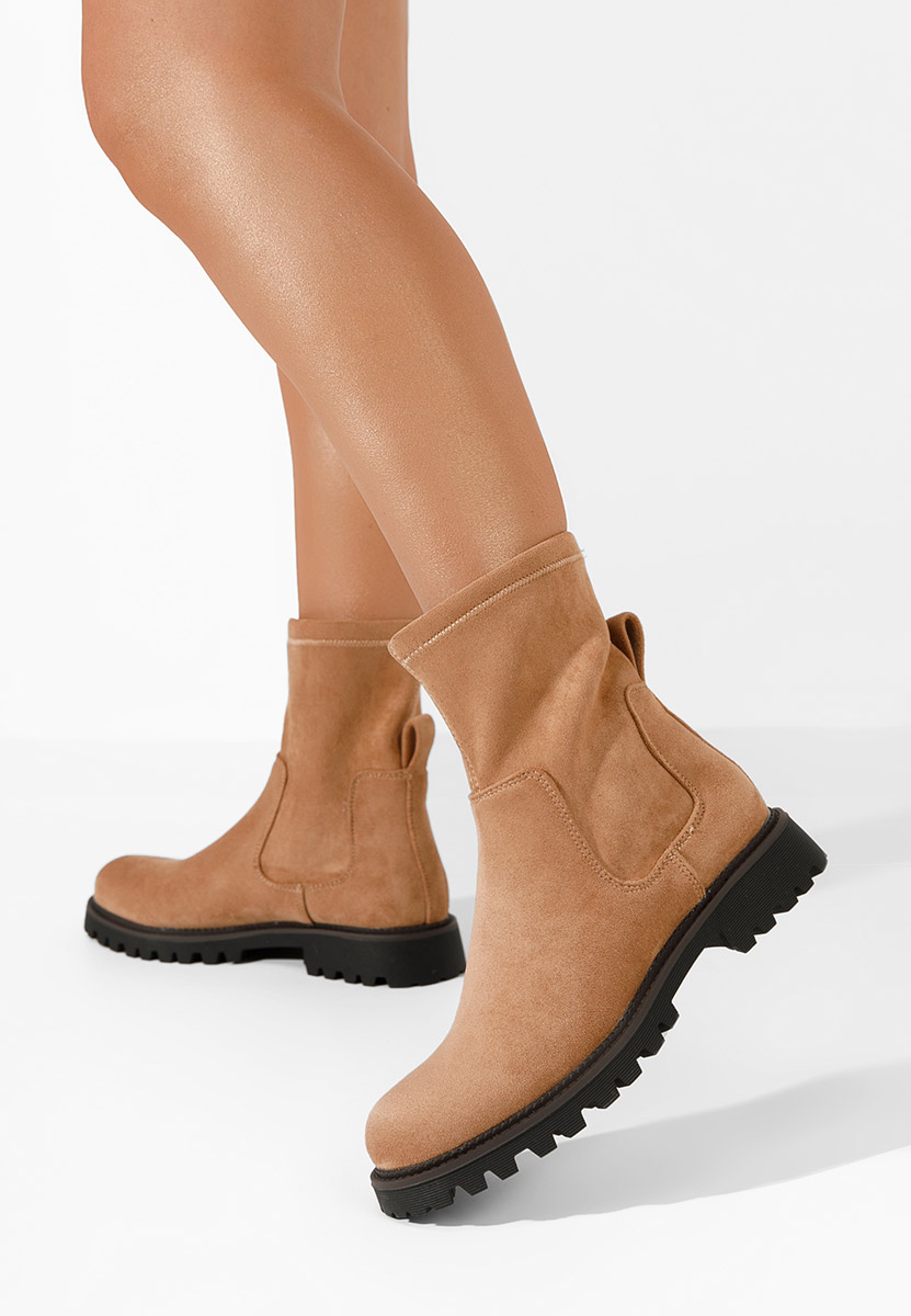 Camelowe botki płaskie Javana