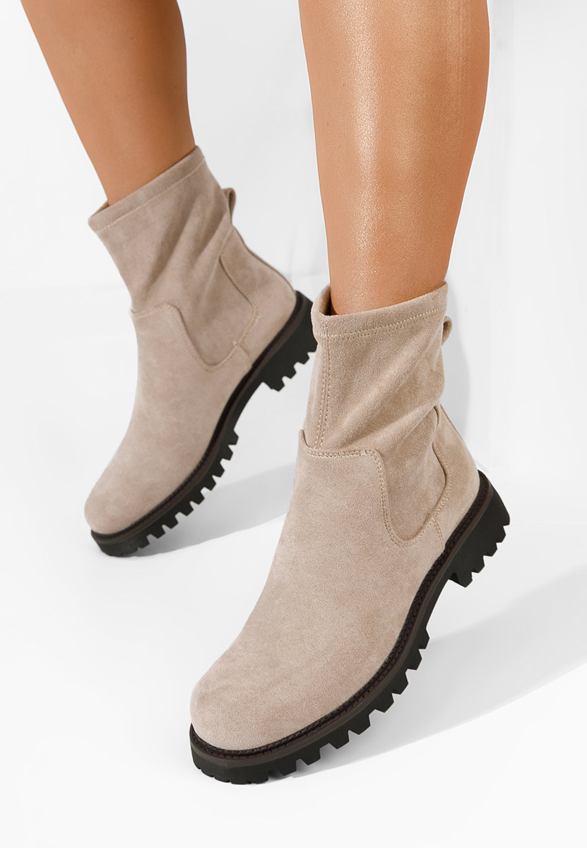 Beżowe botki płaskie Javana