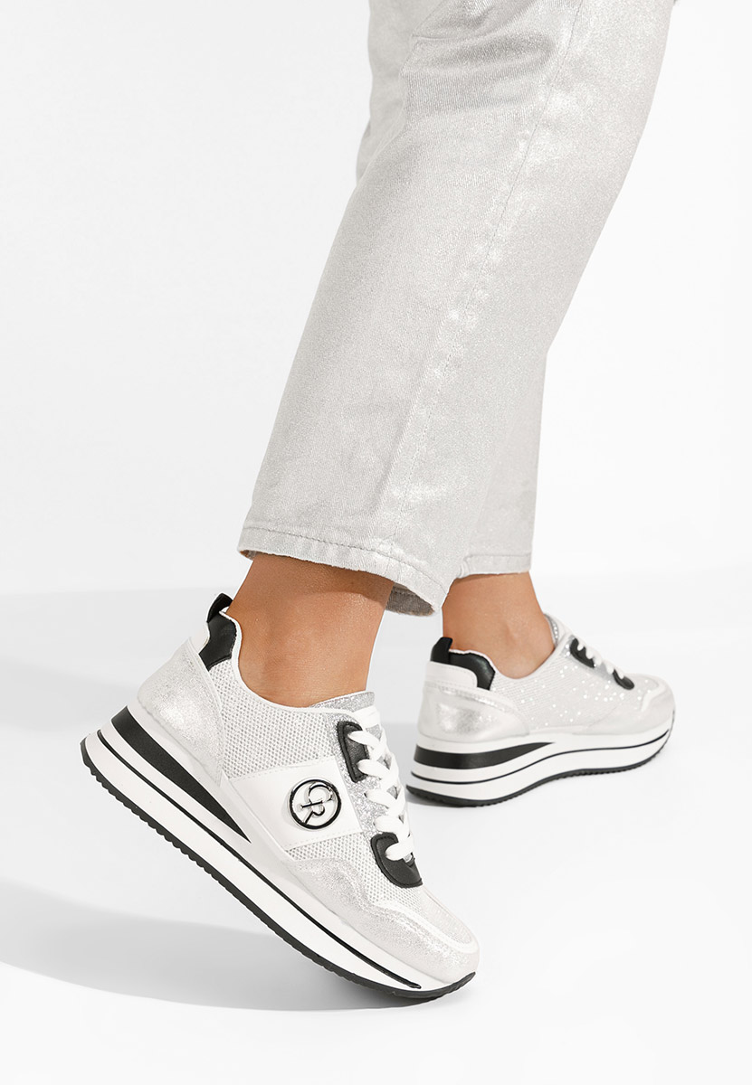 Srebrne sneakersy na koturnie Zarida