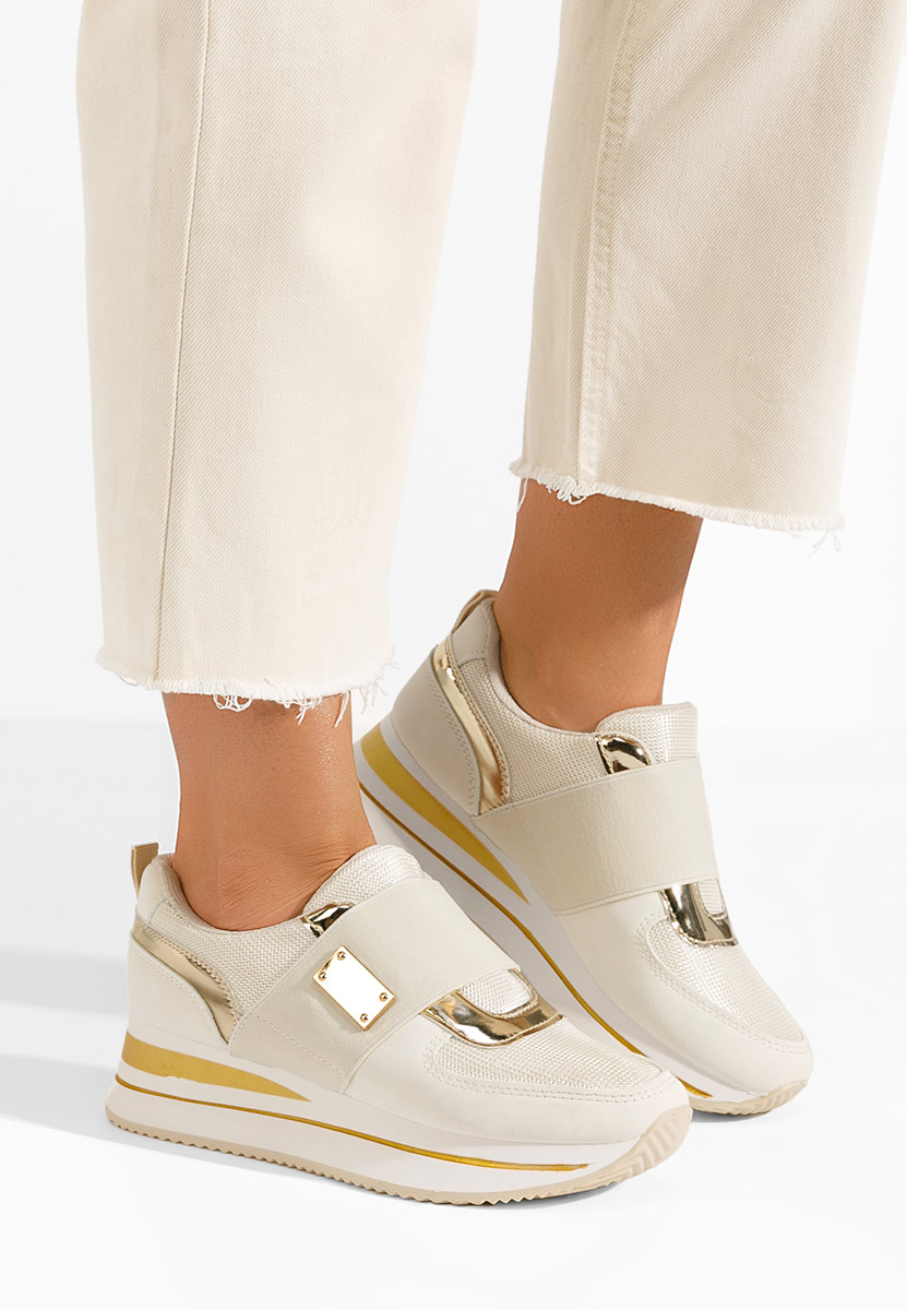 Beżowe sneakersy na koturnie Leotava