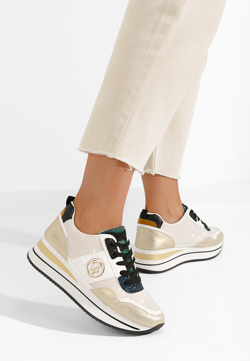 Złote sneakersy na koturnie Zarida