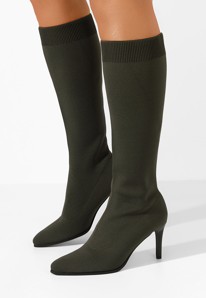 Zielone kozaki na szpilce Avibria