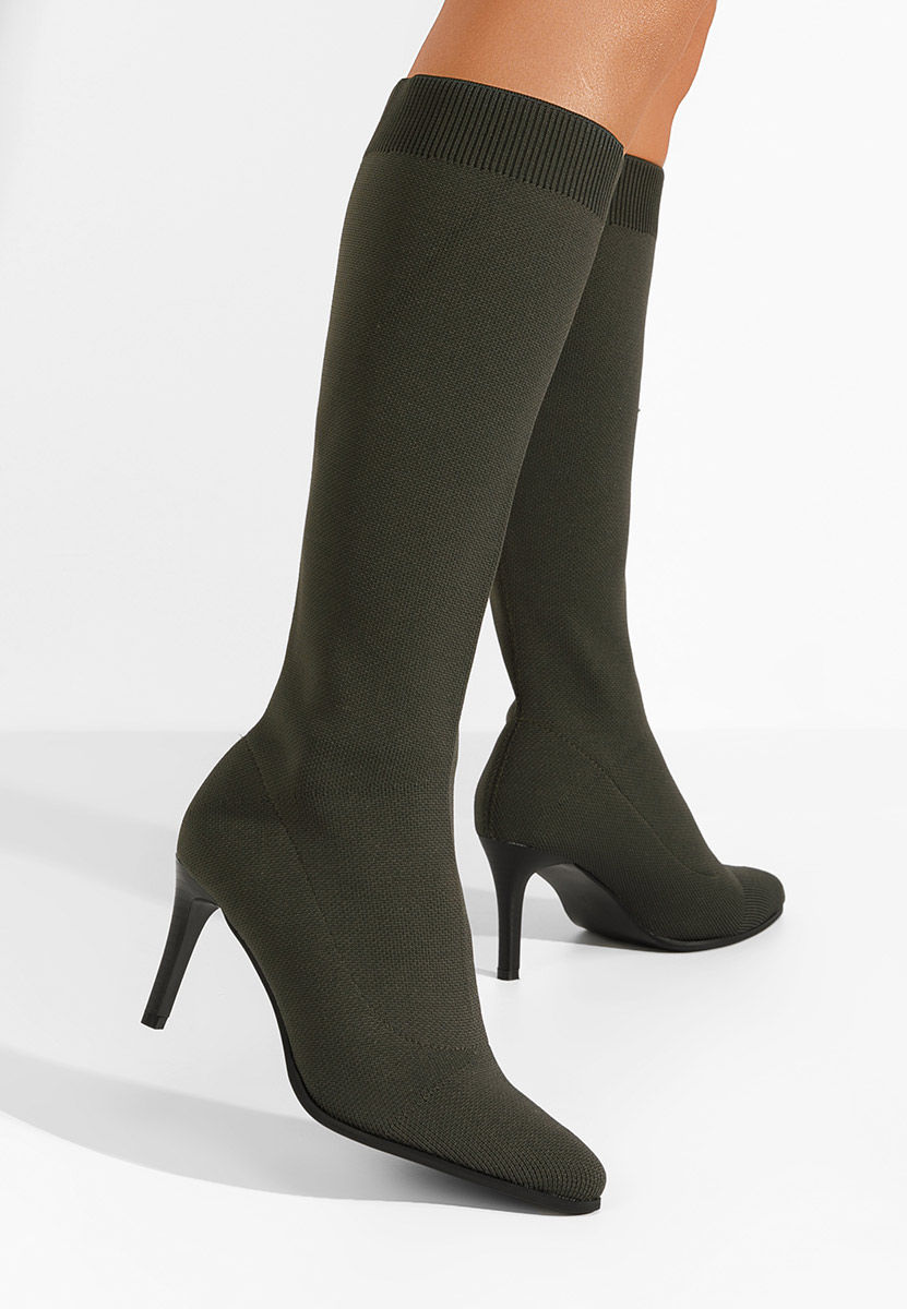 Zielone kozaki na szpilce Avibria