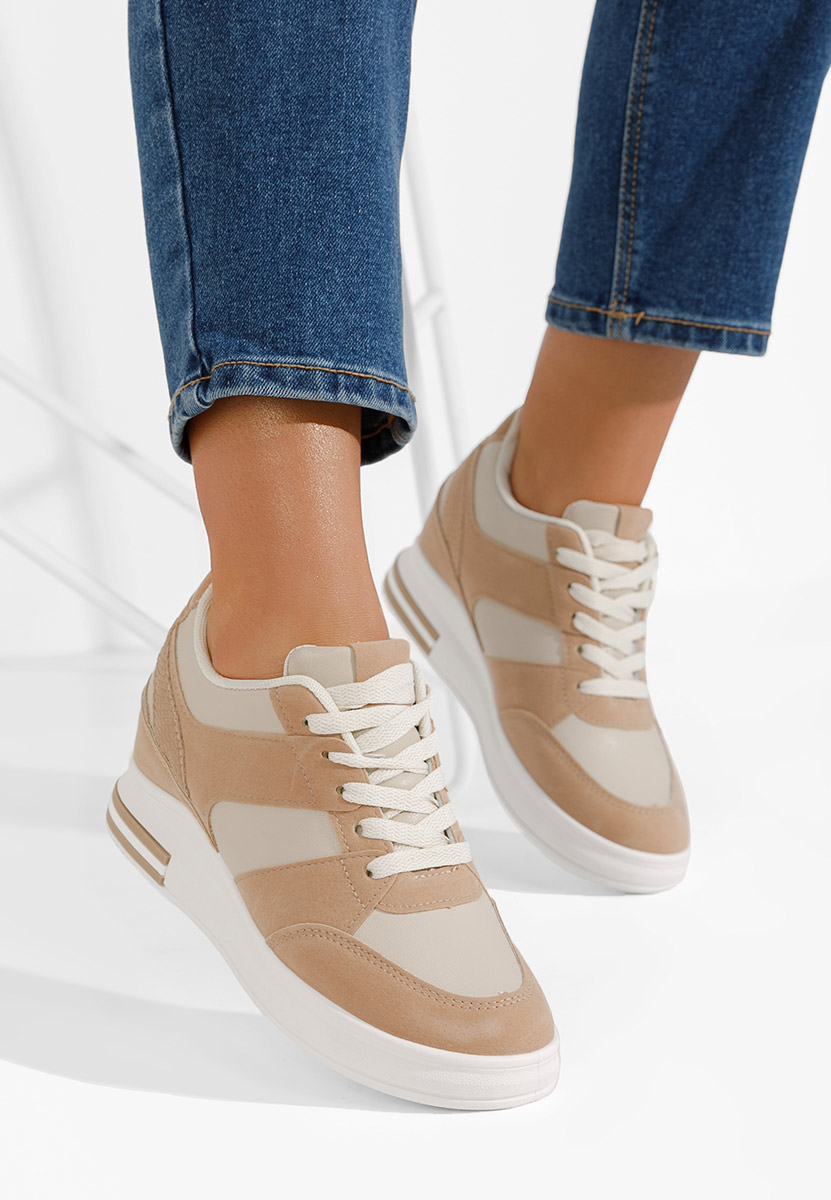 Khaki sneakersy na koturnie Kelyna