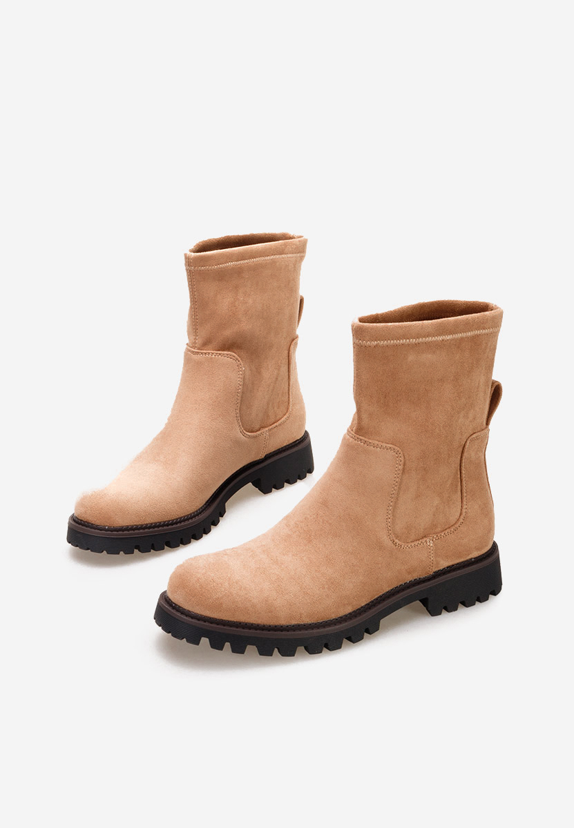 Camelowe botki płaskie Javana