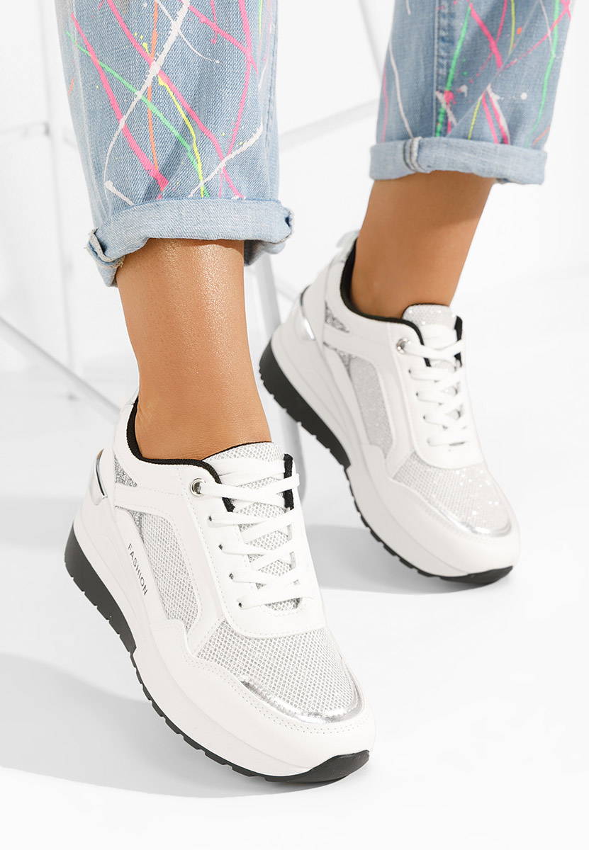 Białe sneakersy na koturnie Setora