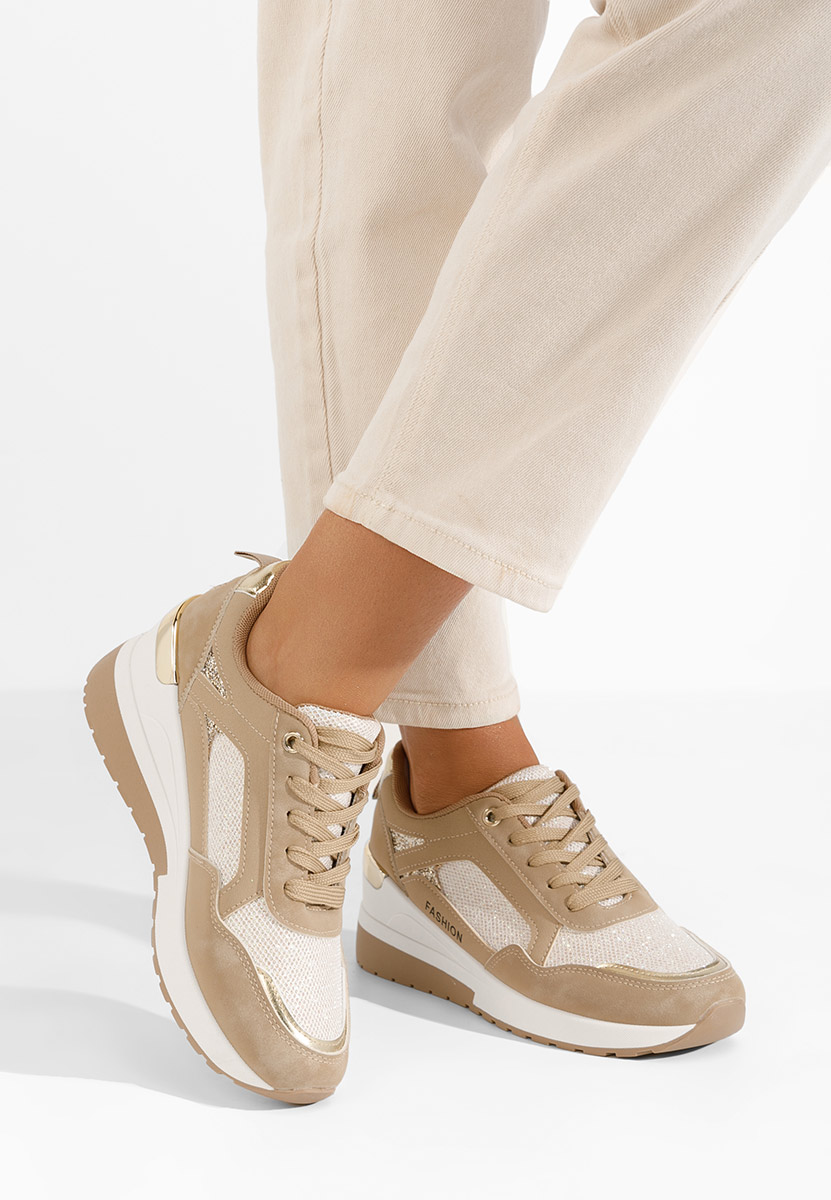 Khaki sneakersy na koturnie Setora