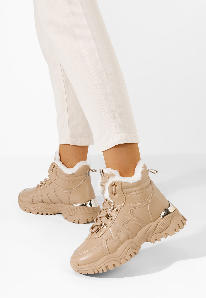 Khaki zimowe sneakersy damskie Vincia