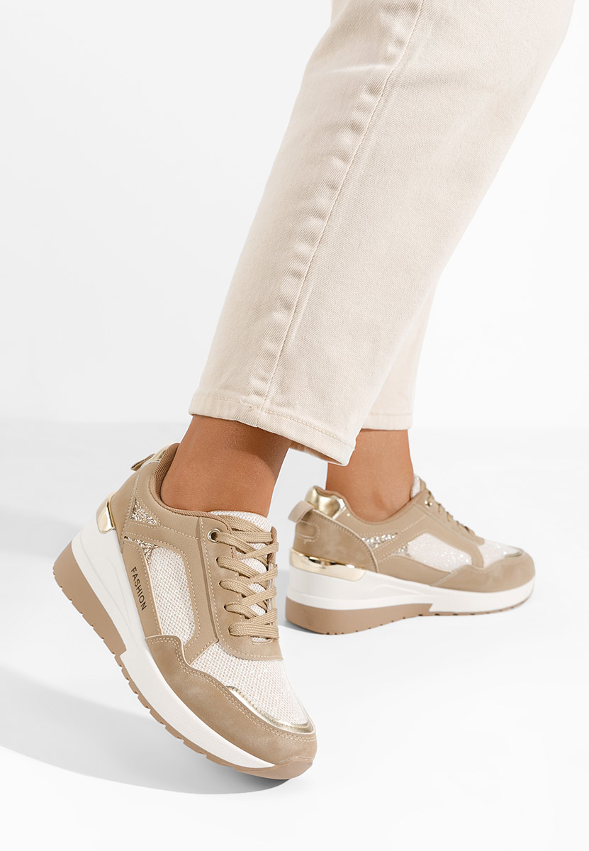 Khaki sneakersy na koturnie Setora