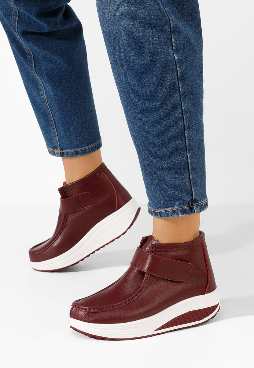 Bordowe botki damskie skórzane Valara