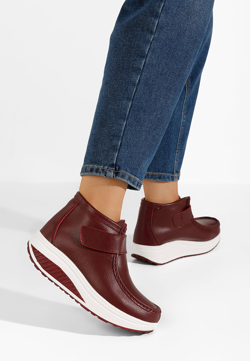 Bordowe botki damskie skórzane Valara